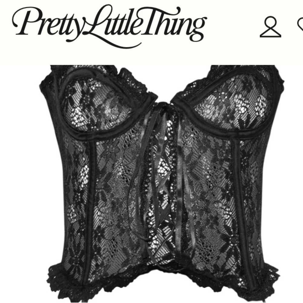 NWT PrettyLittleThing Black Floral Lace Corset